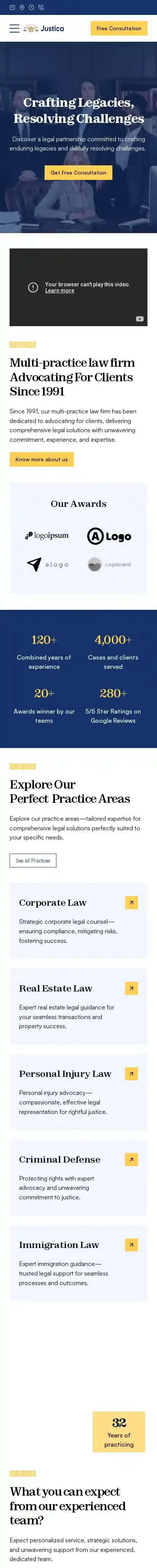 Justica home page on mobile