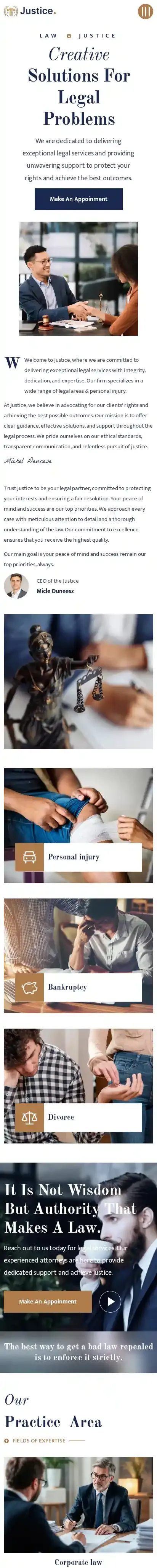 Justice home page on mobile