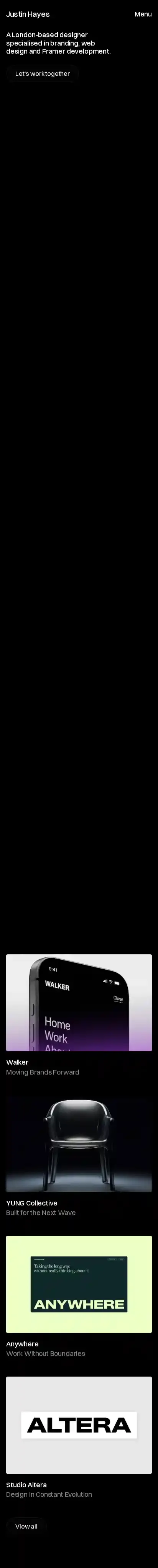 Justin home page on mobile