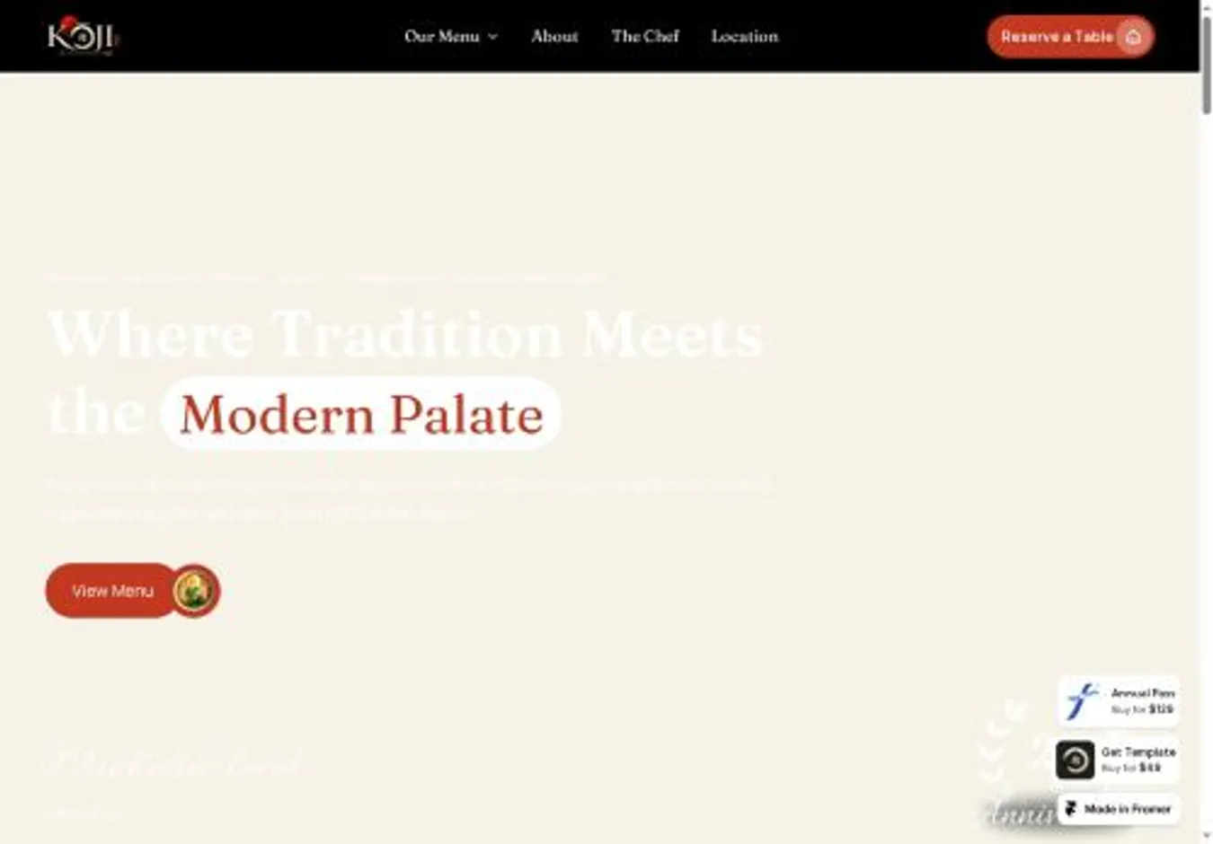 KŌJI home page on desktop