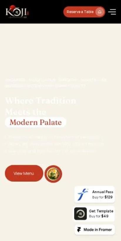 KŌJI home page on mobile