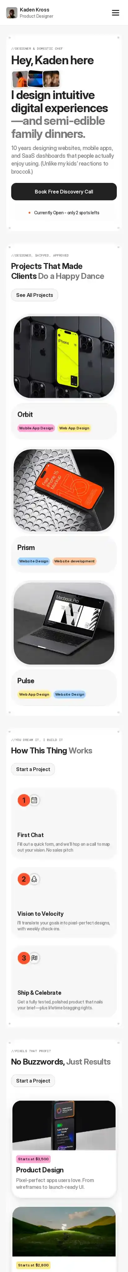 Kaden home page on mobile