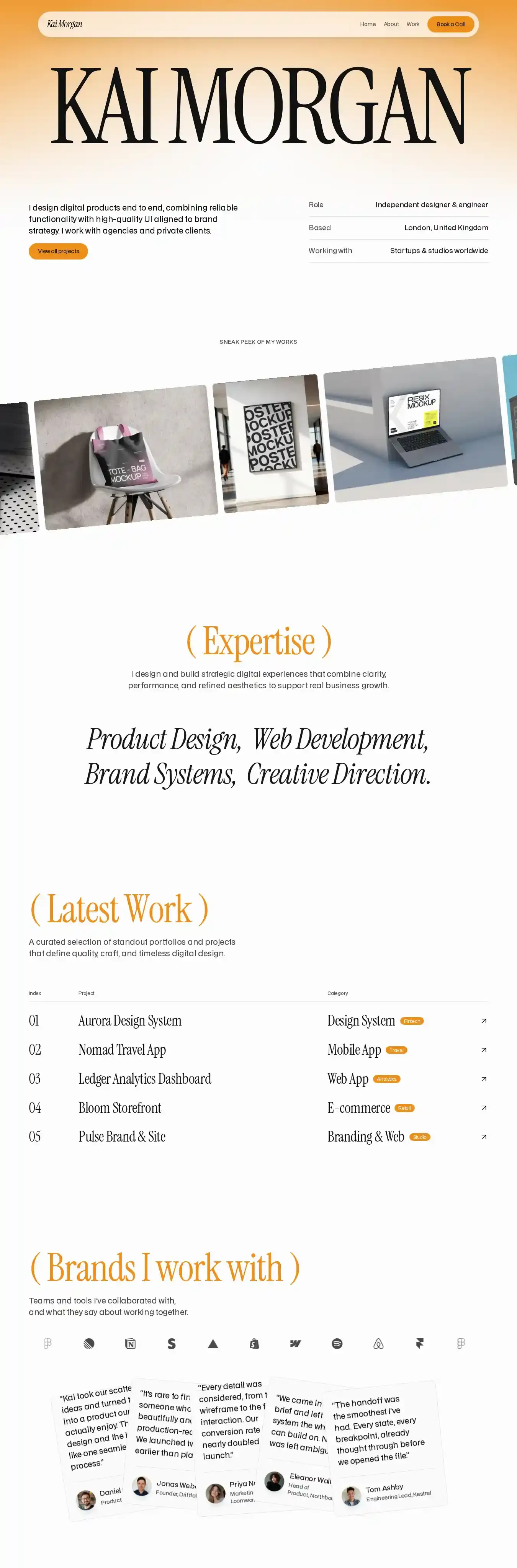 Kai home page on desktop
