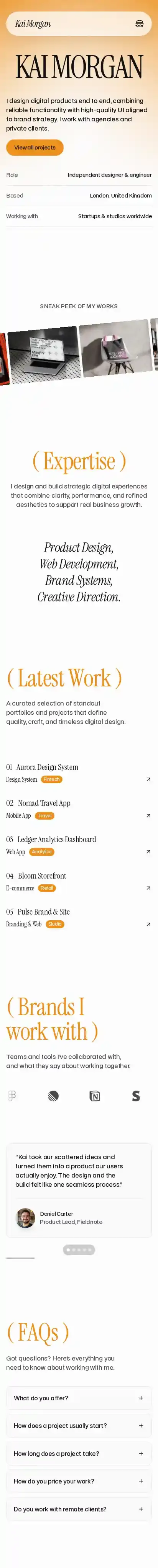 Kai home page on mobile