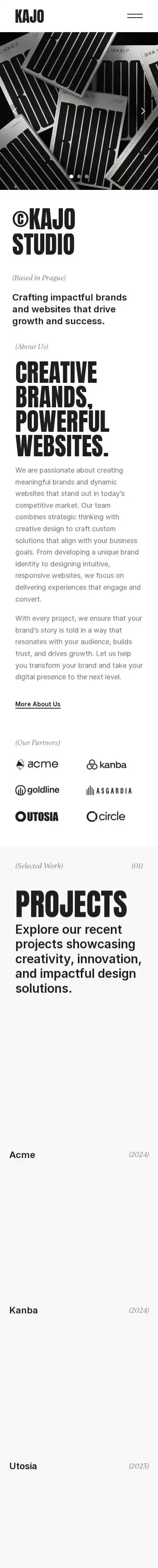 Kajo home page on mobile