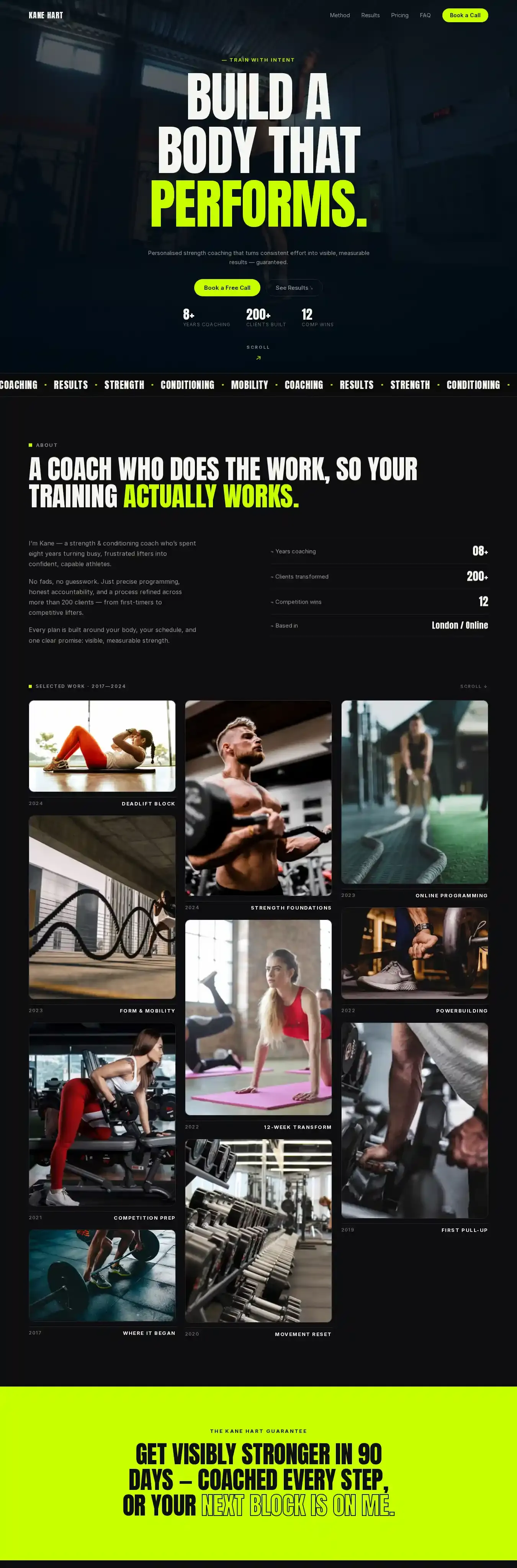 Kane - Fitness Coach home page on desktop