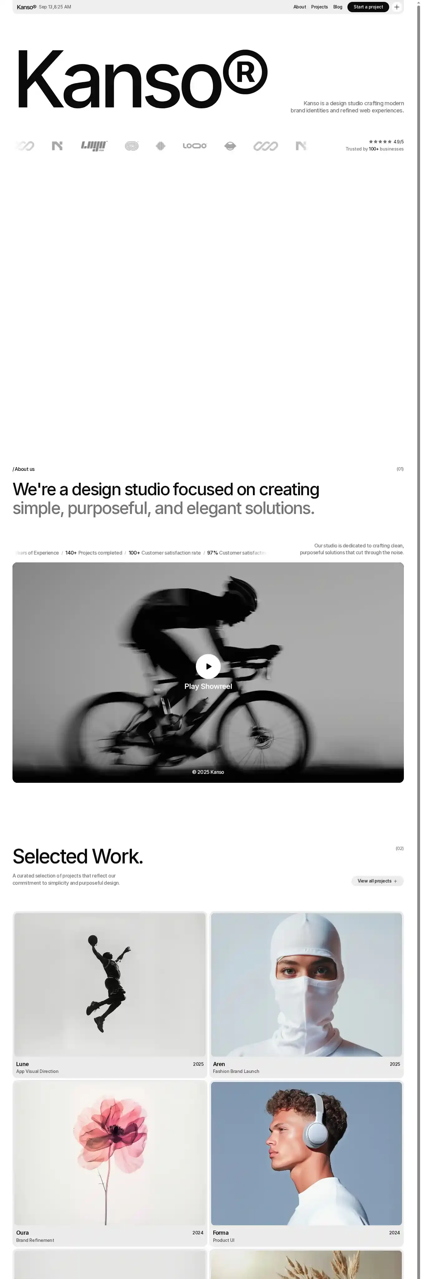 Kanso home page on desktop