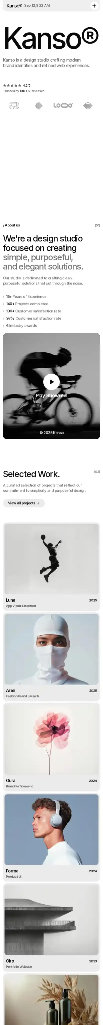Kanso home page on mobile