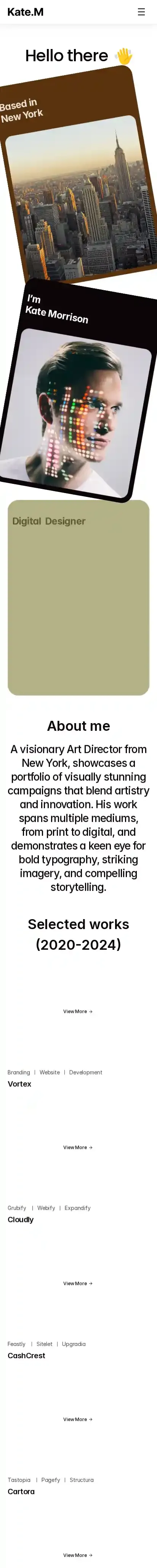 Kate.m home page on mobile