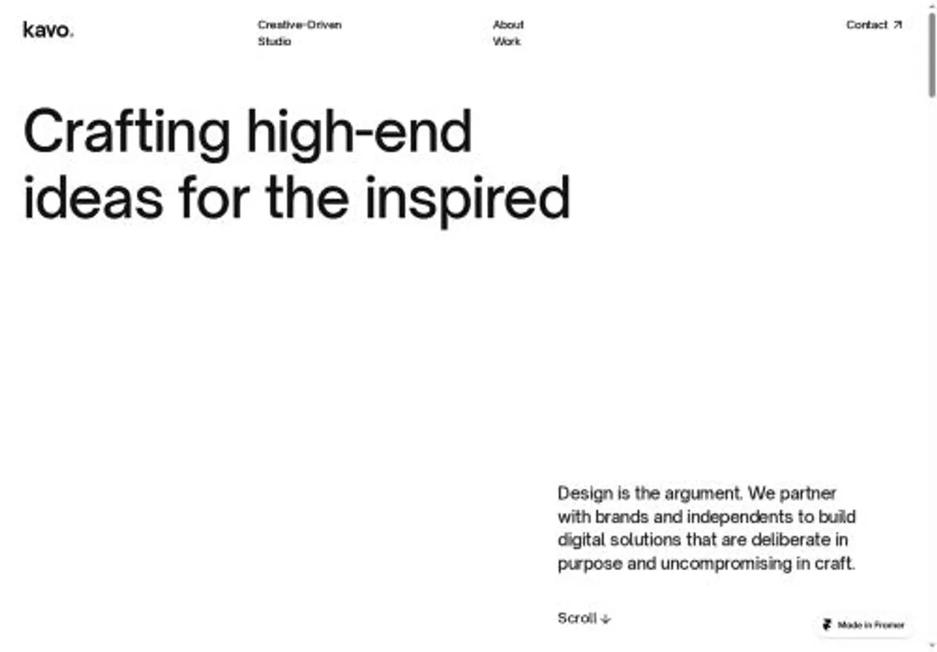 Kavo home page on desktop