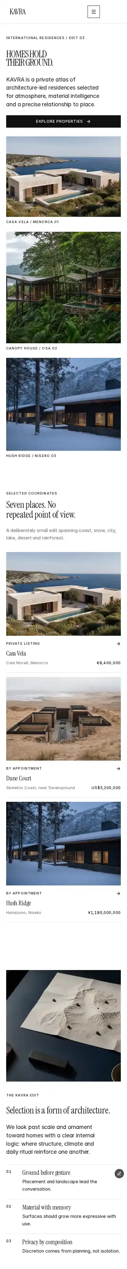 KAVRA home page on mobile