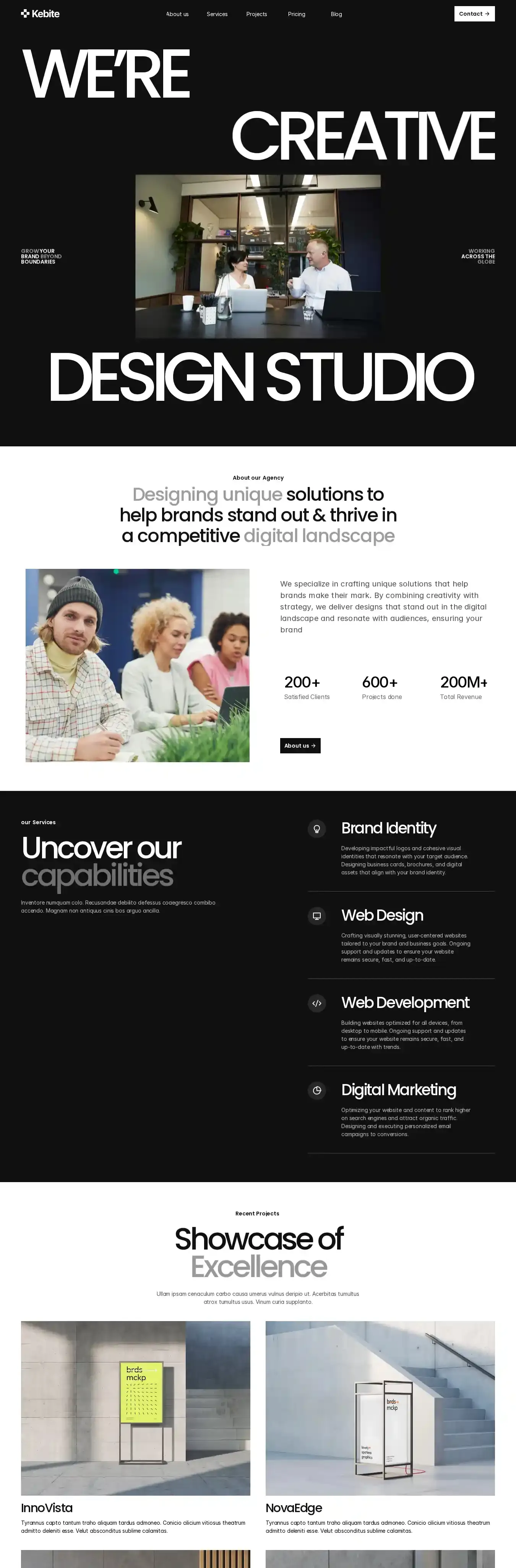 Kebite home page on desktop