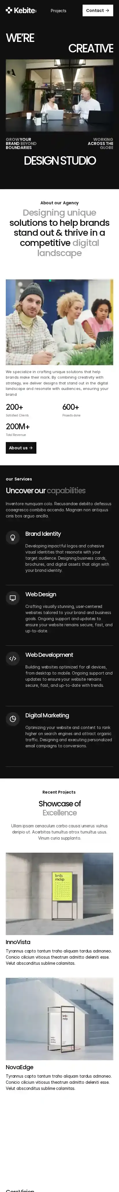 Kebite home page on mobile