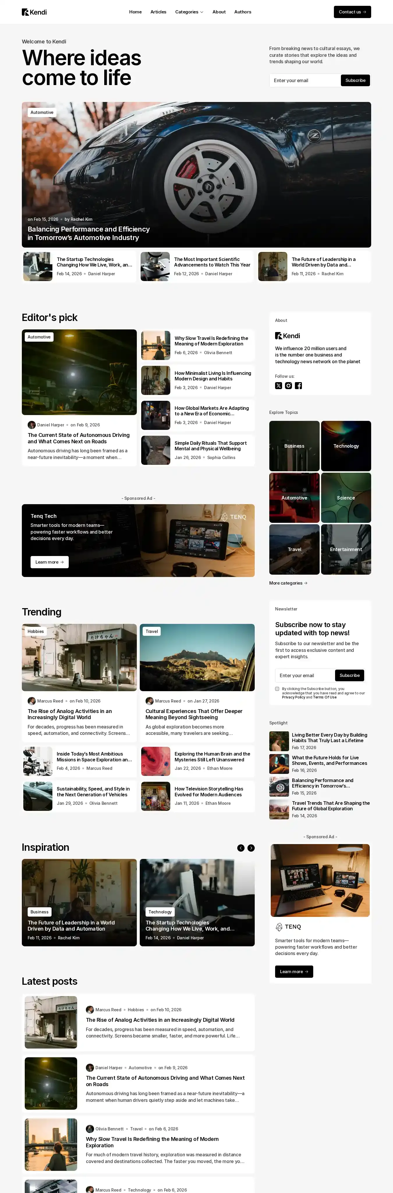 Kendi home page on desktop