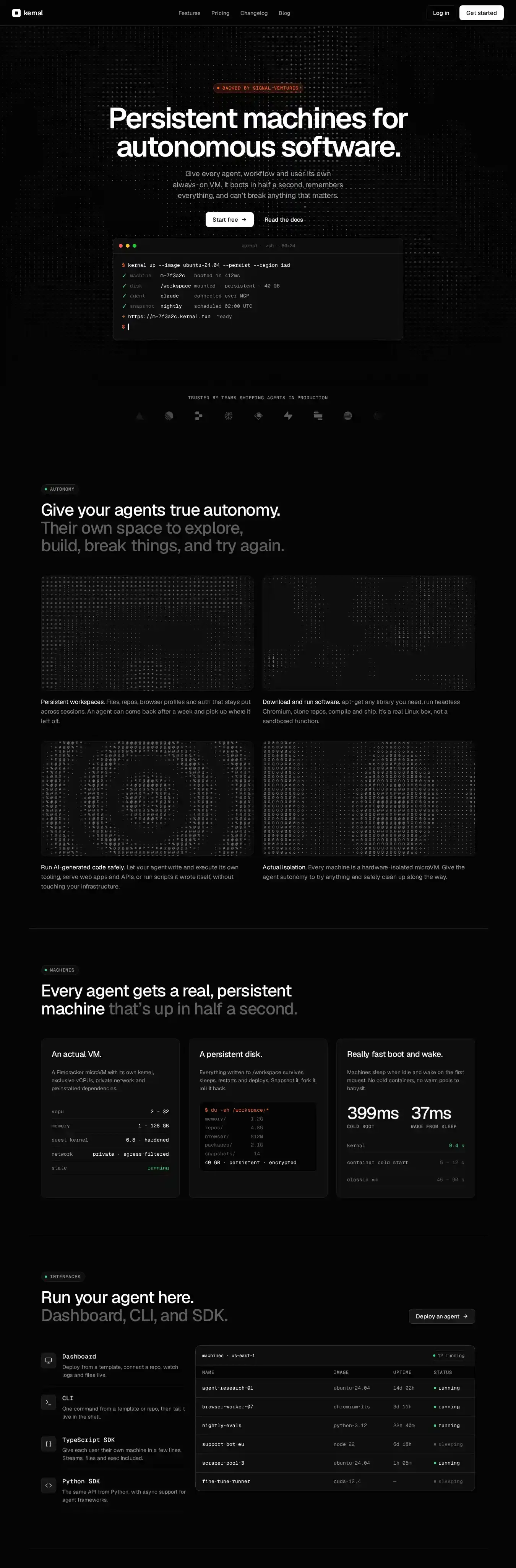 Kernal home page on desktop