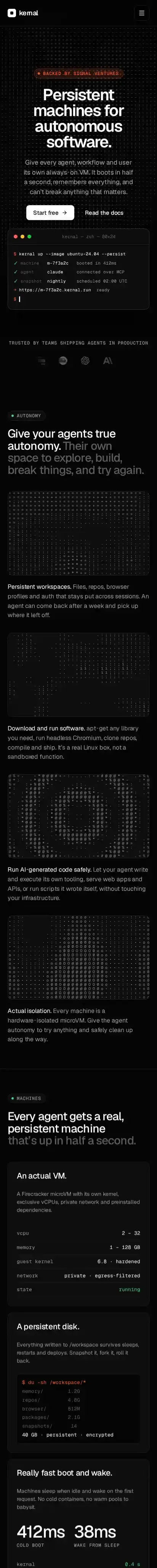 Kernal home page on mobile