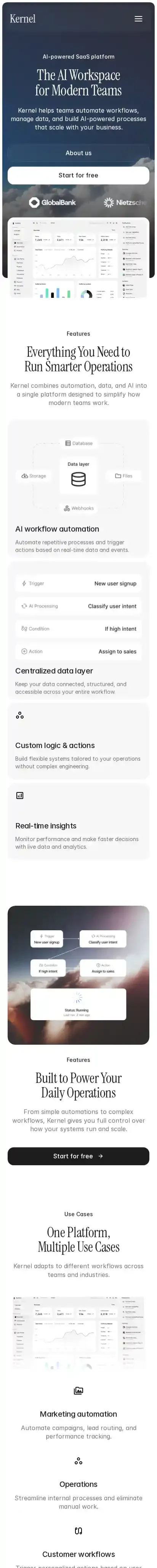 Kernel home page on mobile