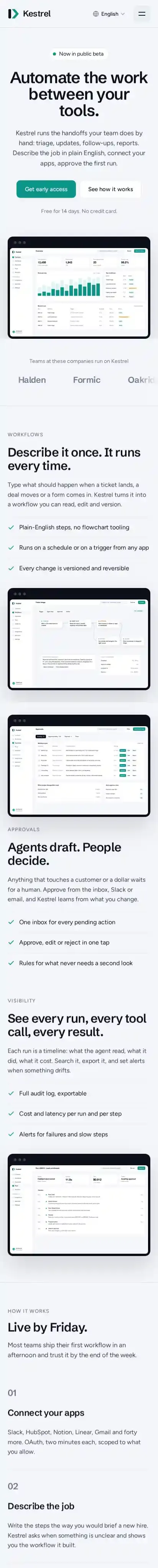 Kestrel Labs home page on mobile
