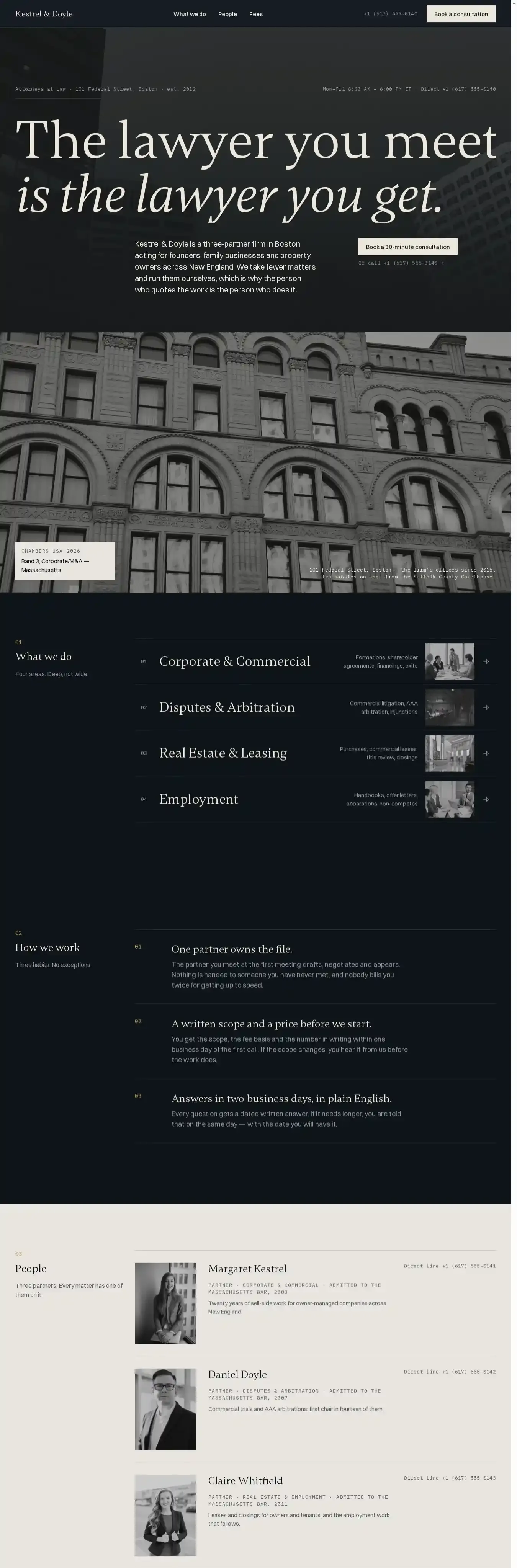 Kestrel Law home page on desktop
