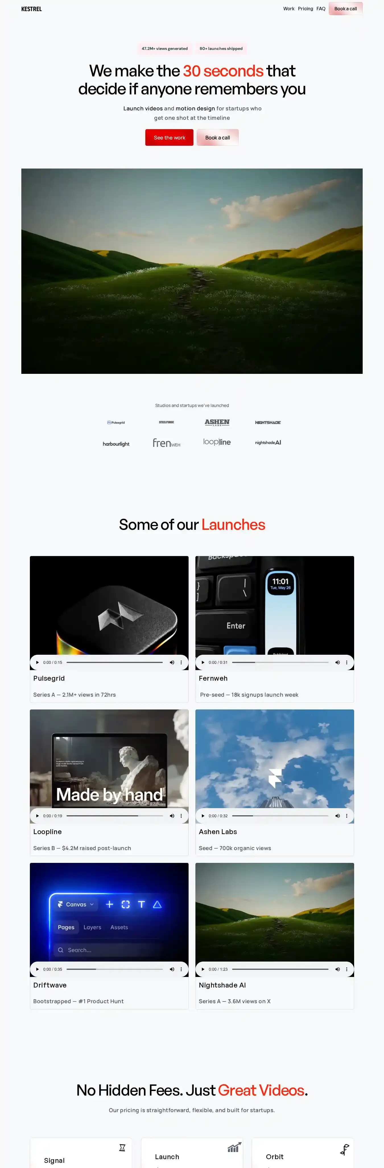 Kestrell home page on desktop