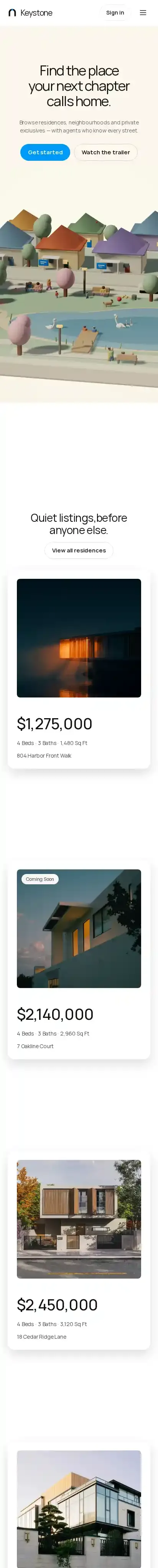 KeyStone home page on mobile