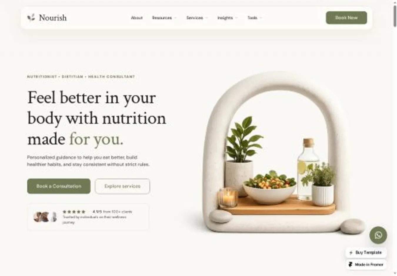KF. Nourish home page on desktop