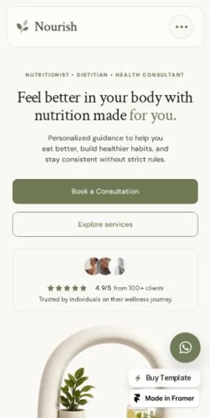 KF. Nourish home page on mobile
