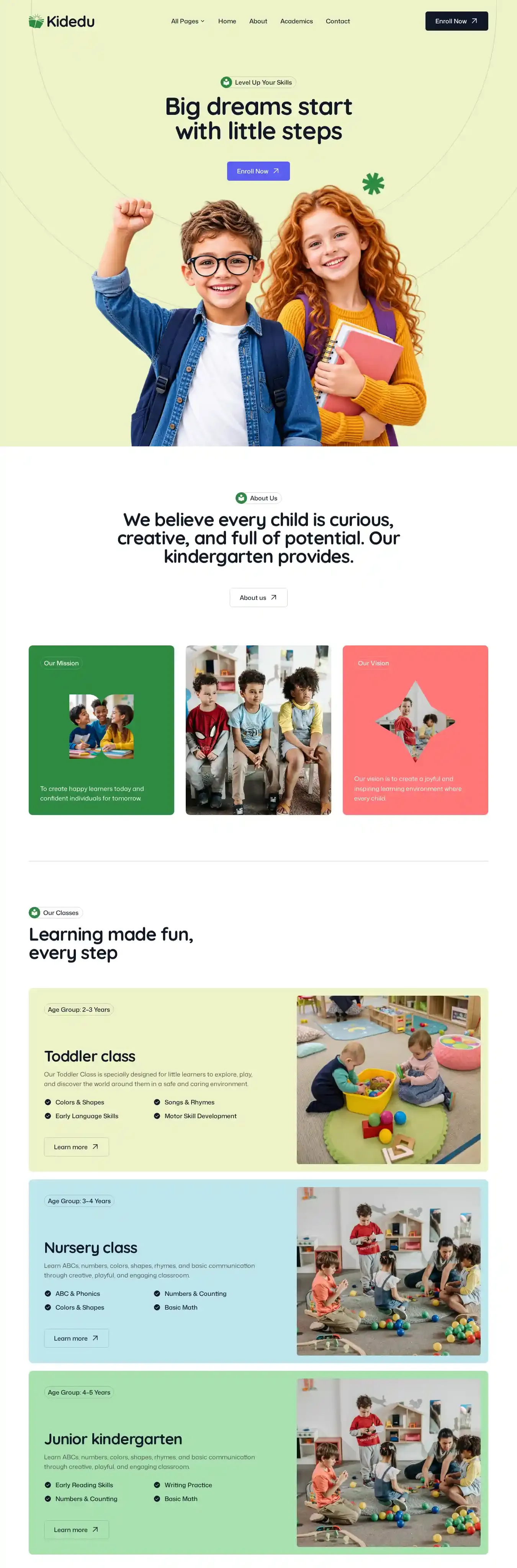 Kidedu home page on desktop