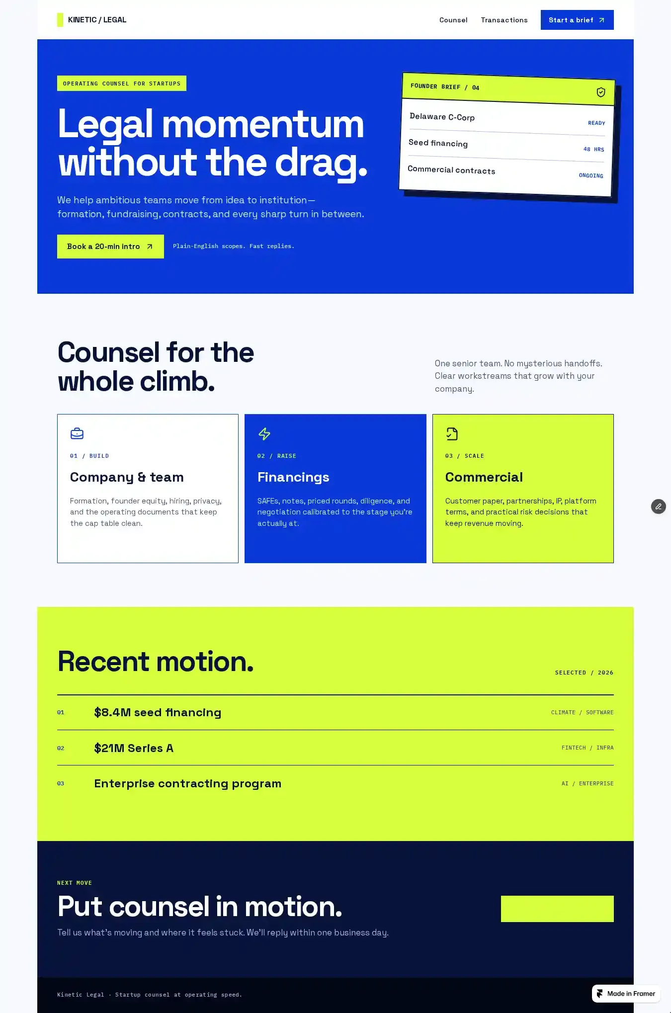 Kinetic Counsel home page on desktop