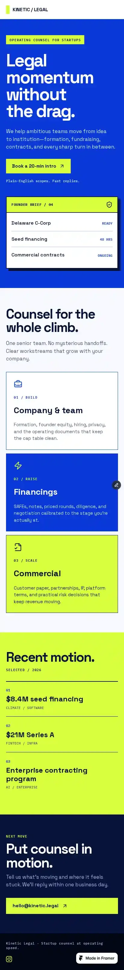 Kinetic Counsel home page on mobile