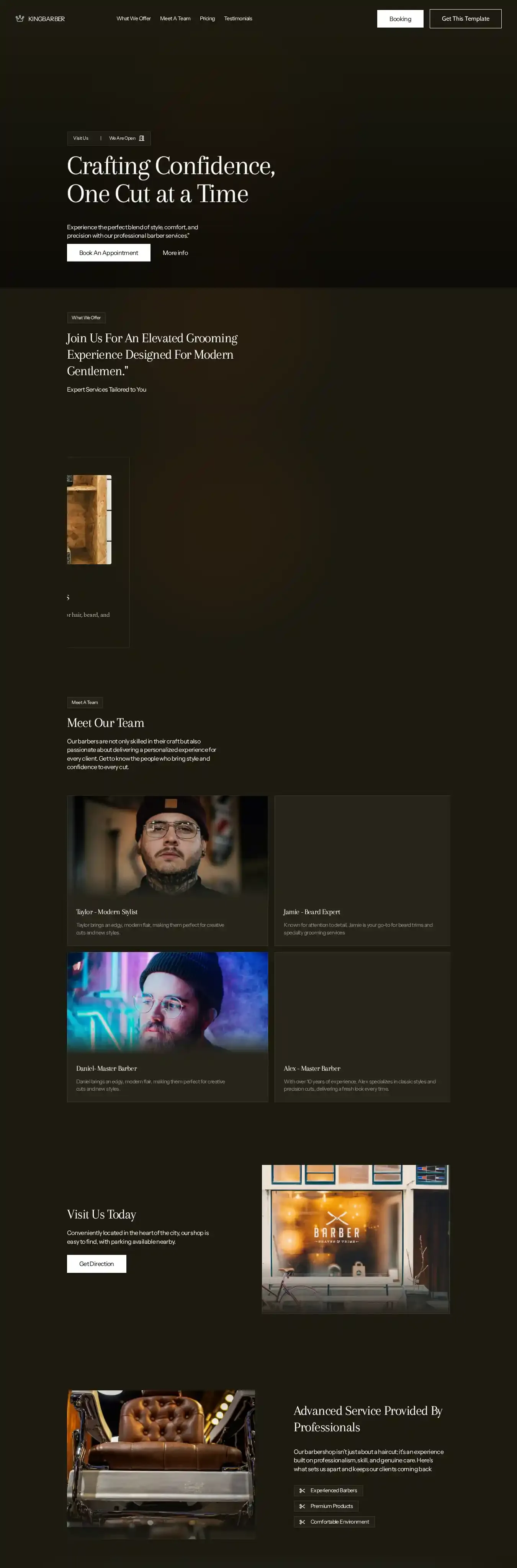 KingBarber home page on desktop