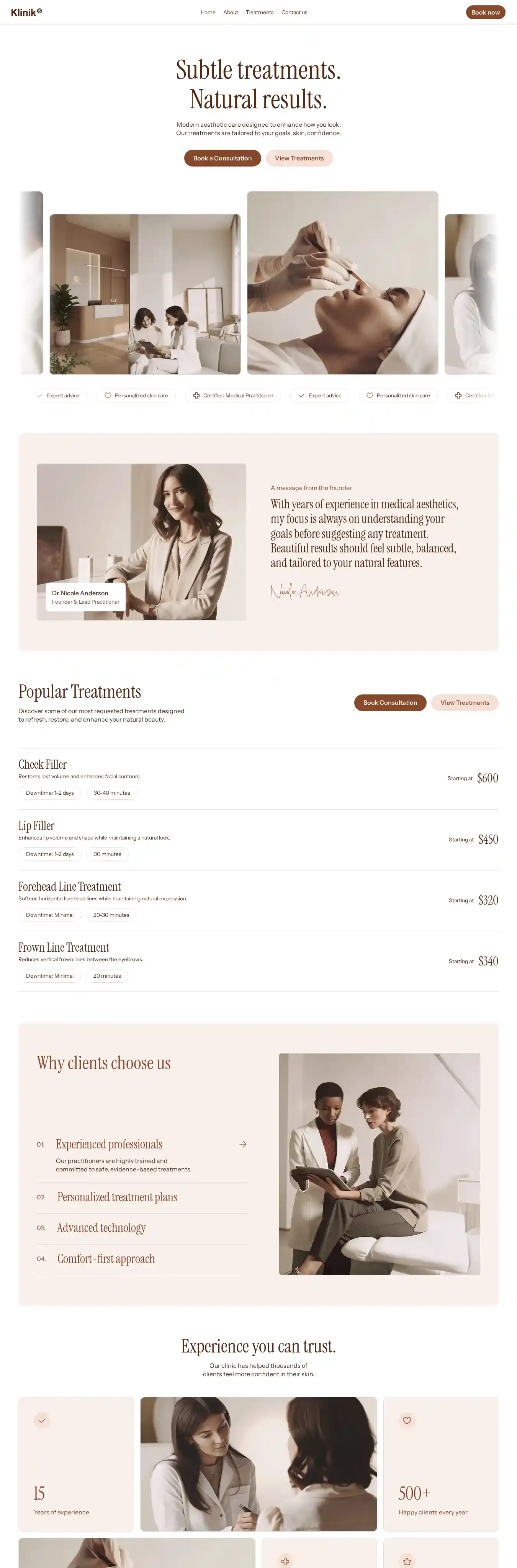 Klinik home page on desktop