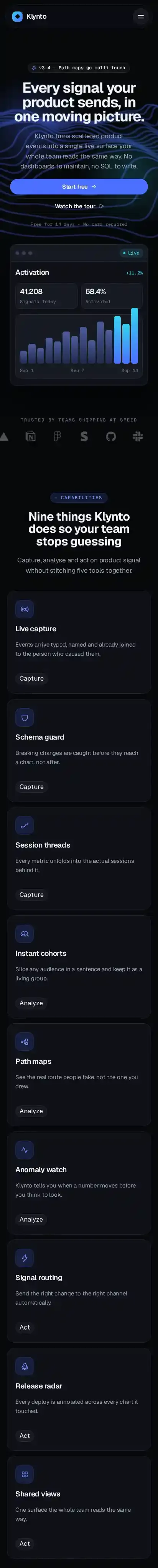 Klynto home page on mobile