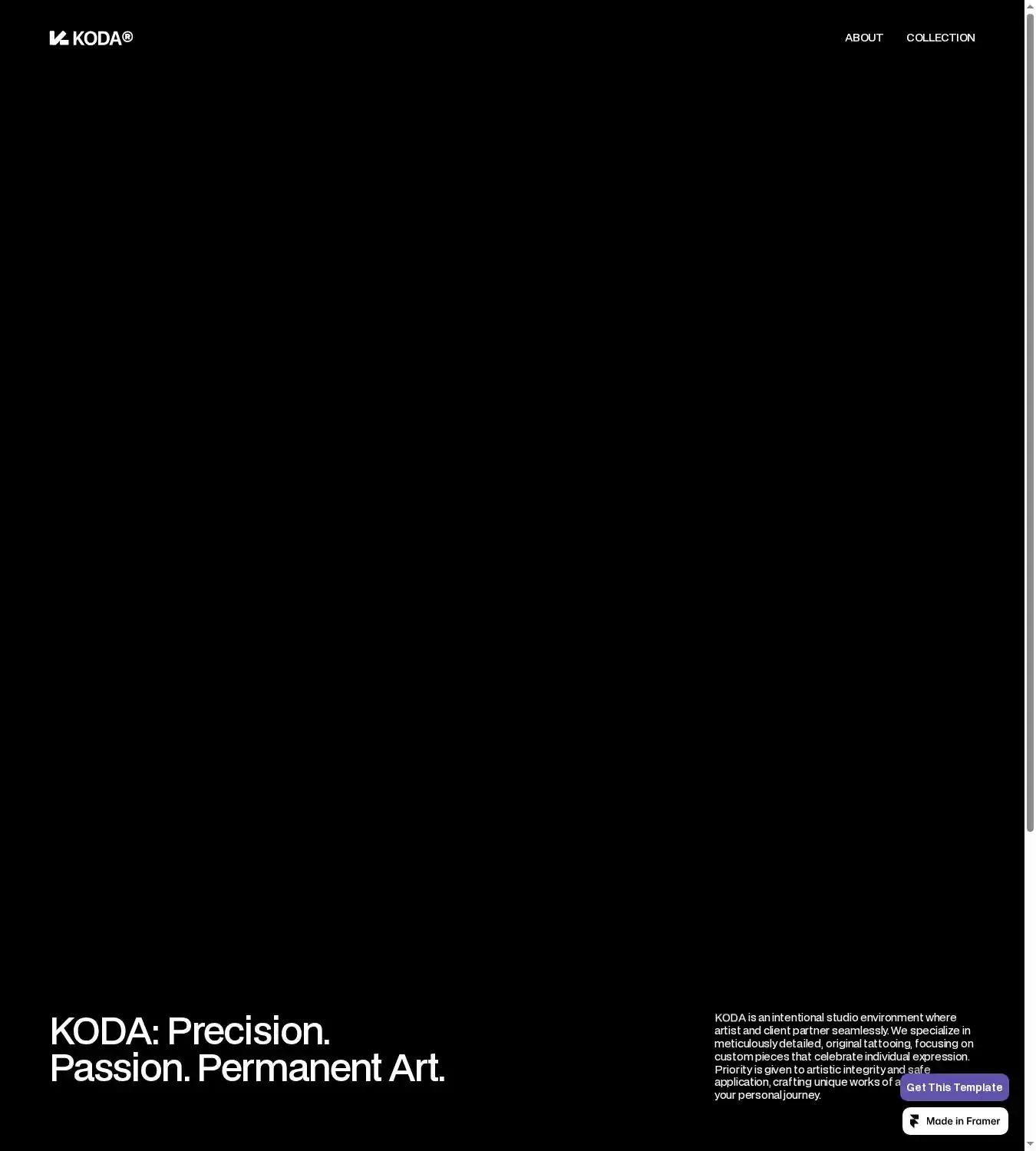 KODA Tattoo home page on desktop