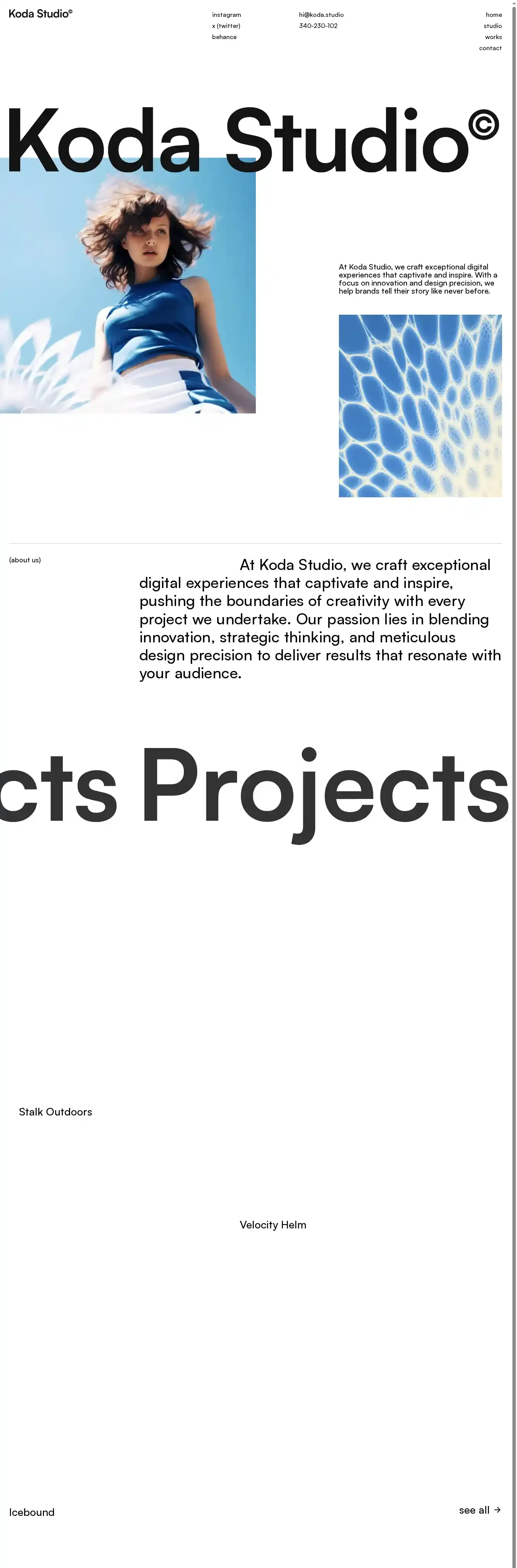 Koda home page on desktop