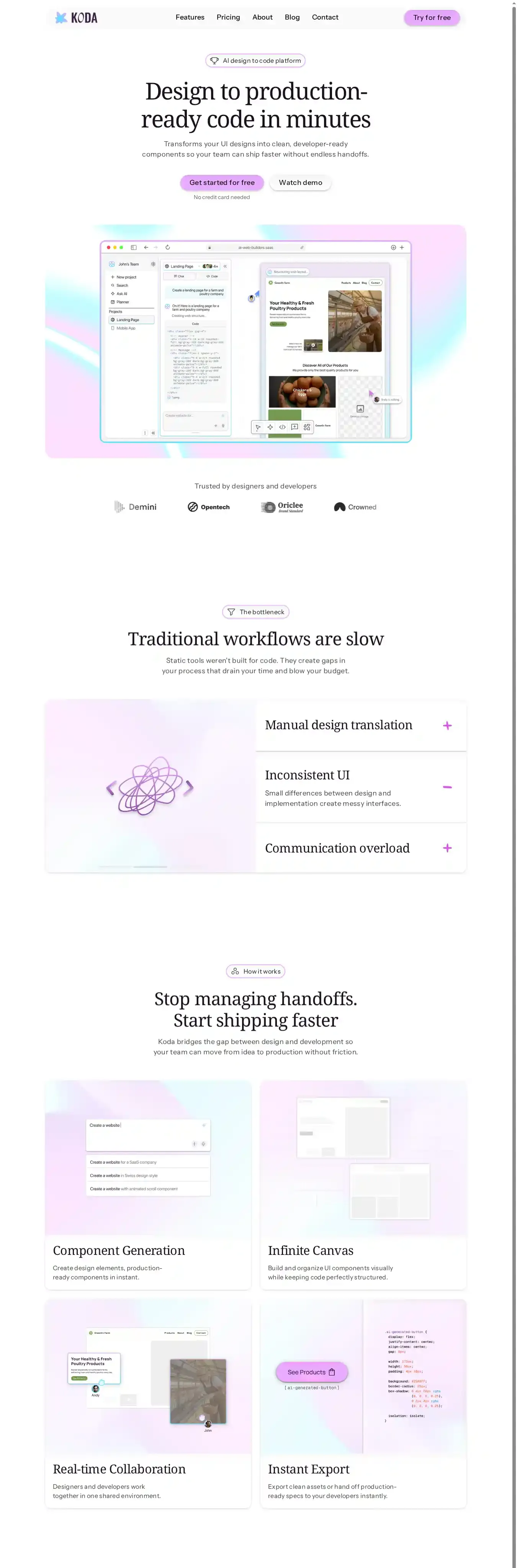 KodaAI home page on desktop