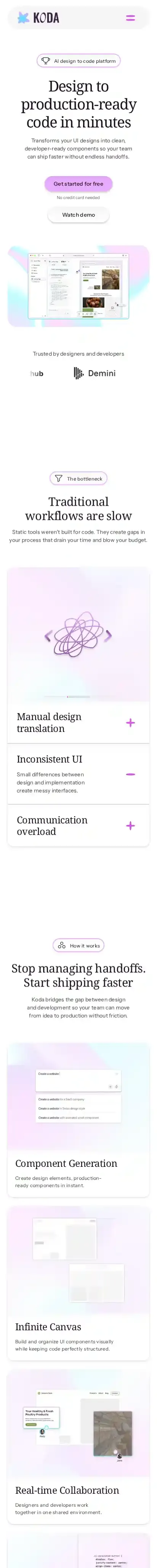 KodaAI home page on mobile