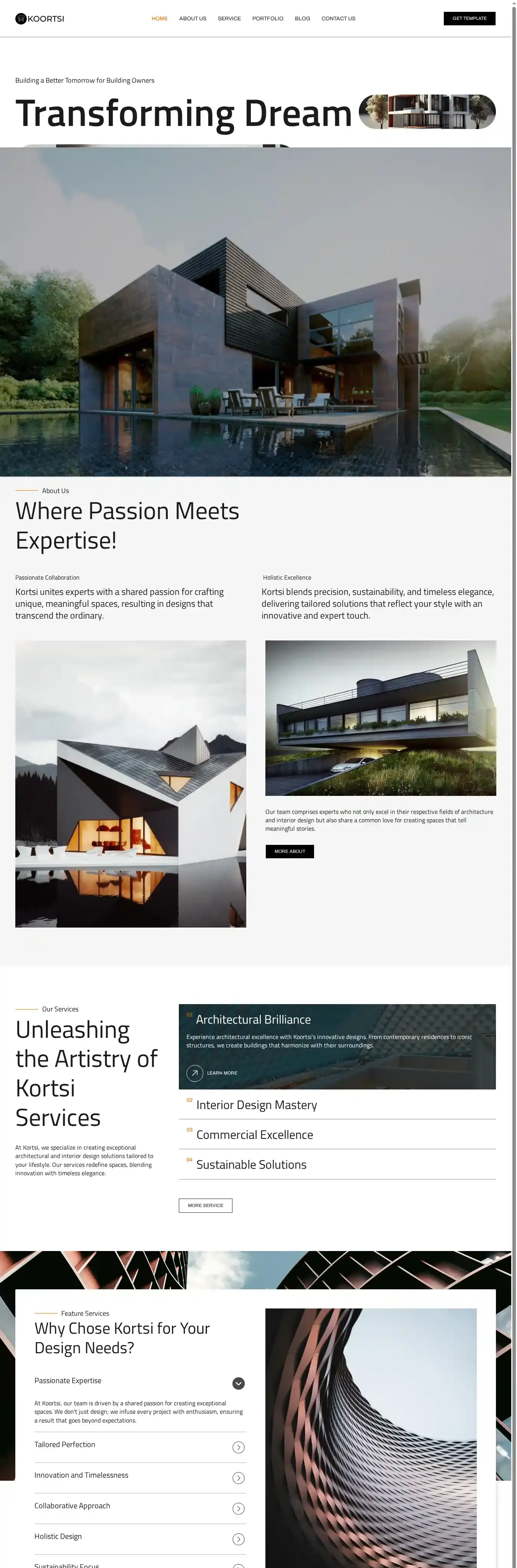 KOORTSI home page on desktop