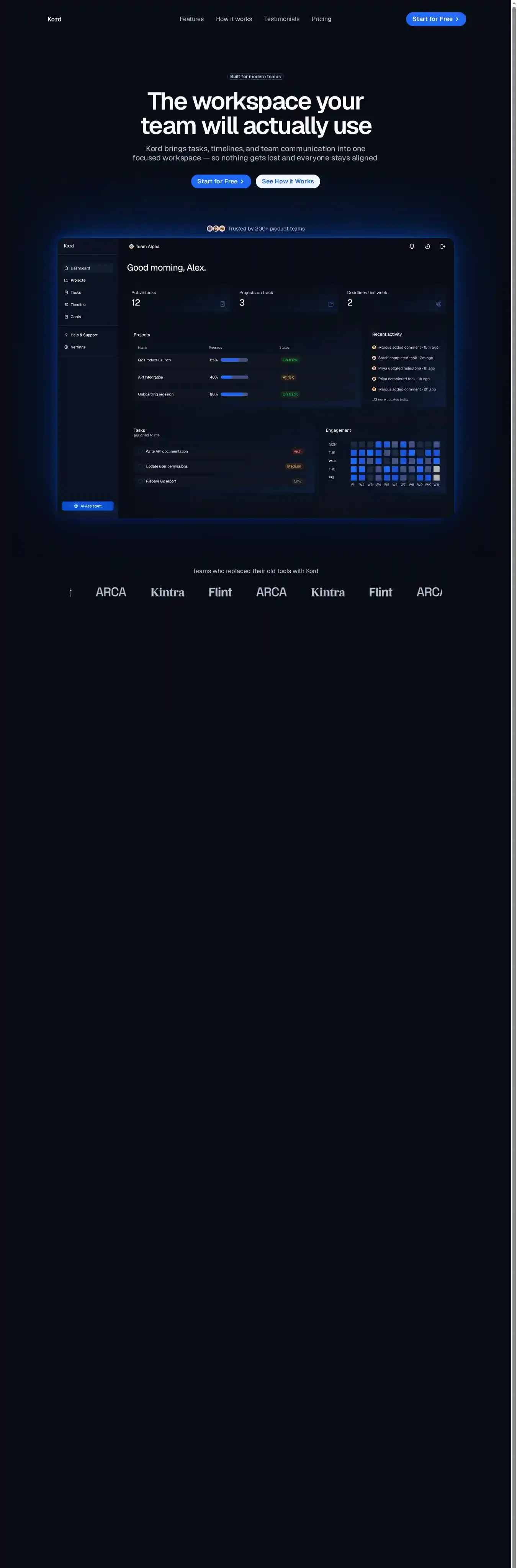 Kord home page on desktop