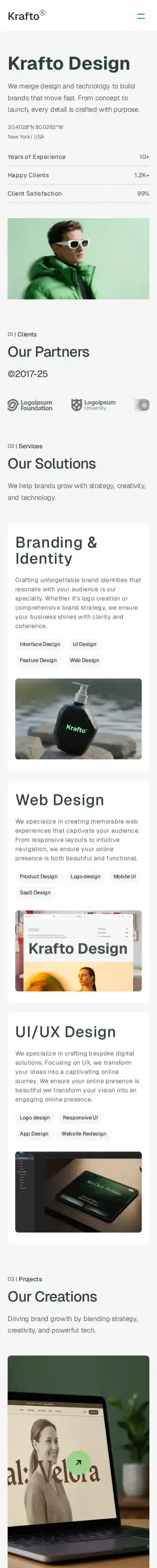 Krafto home page on mobile