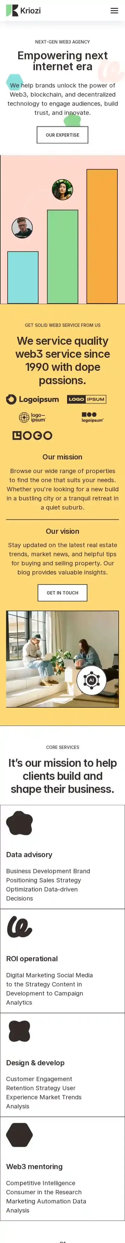 Kriozi home page on mobile