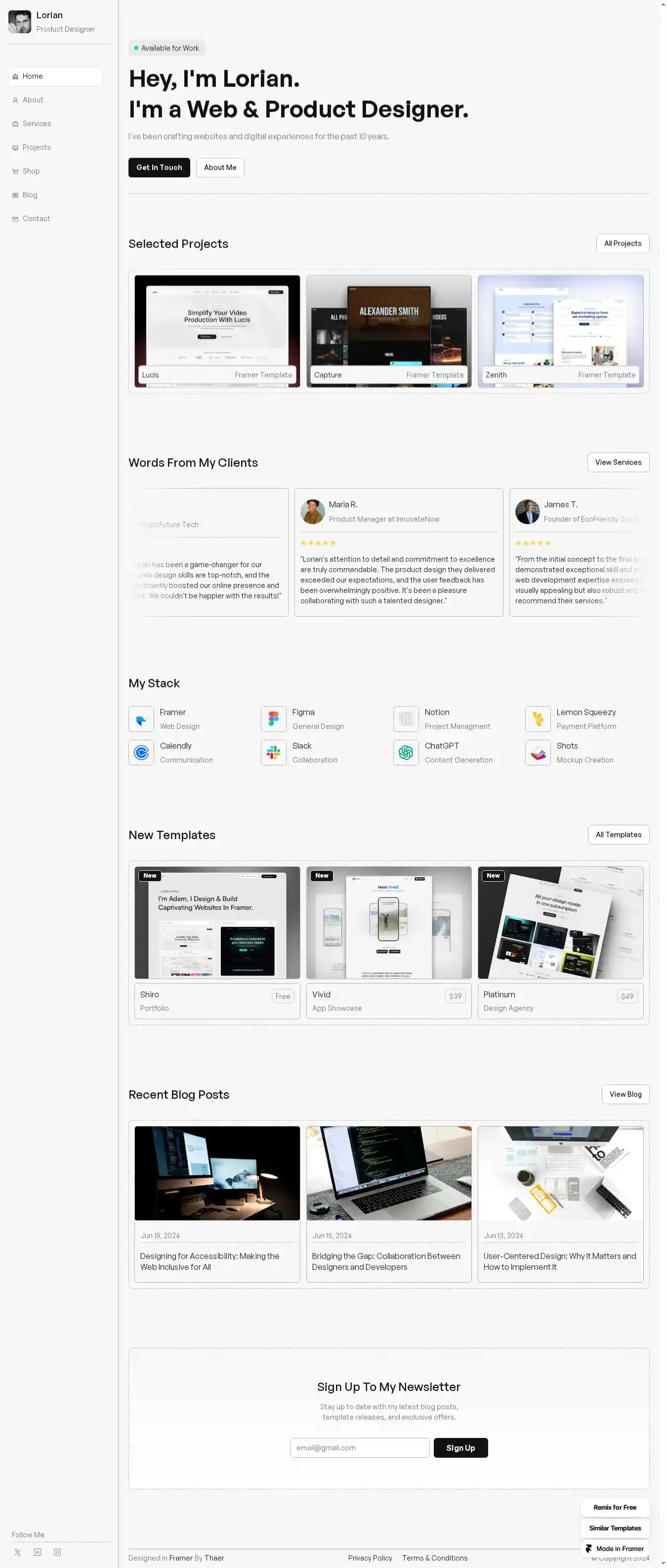 Kuro home page on desktop