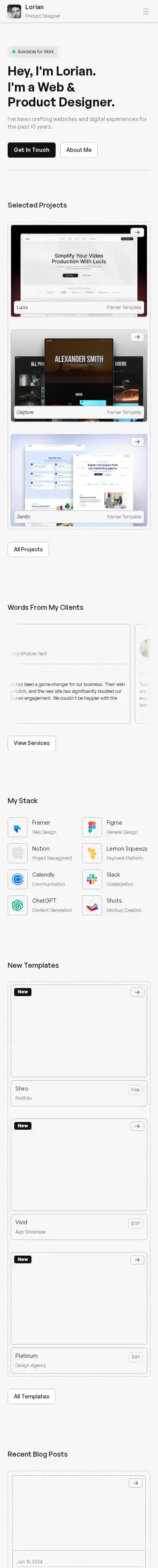 Kuro home page on mobile
