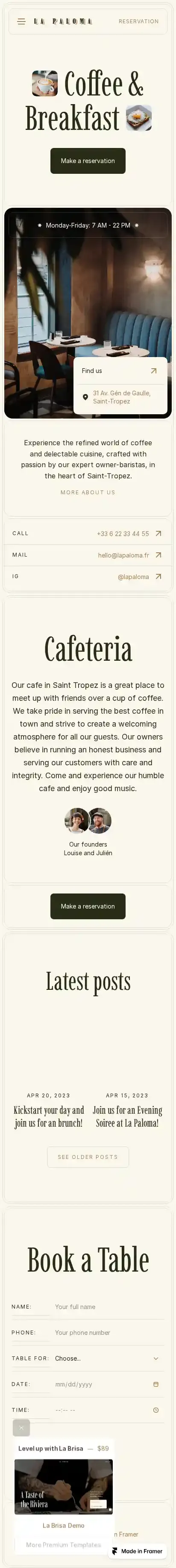 La Paloma home page on mobile