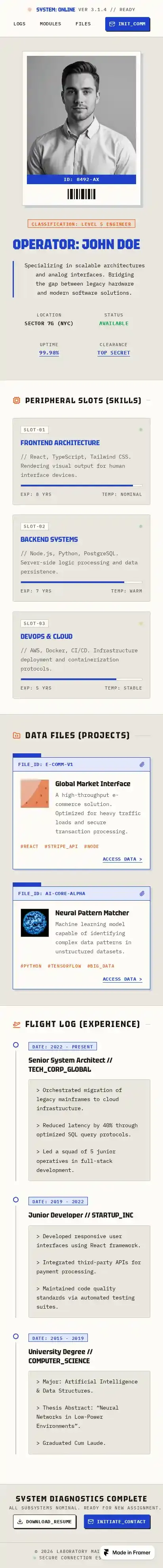 Laboratory Mainframe home page on mobile