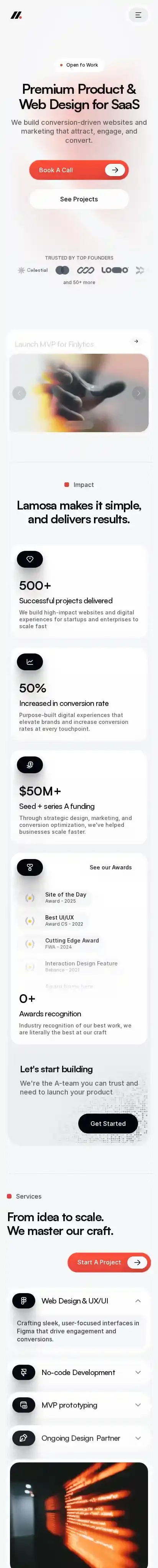 Lamossa Studio home page on mobile