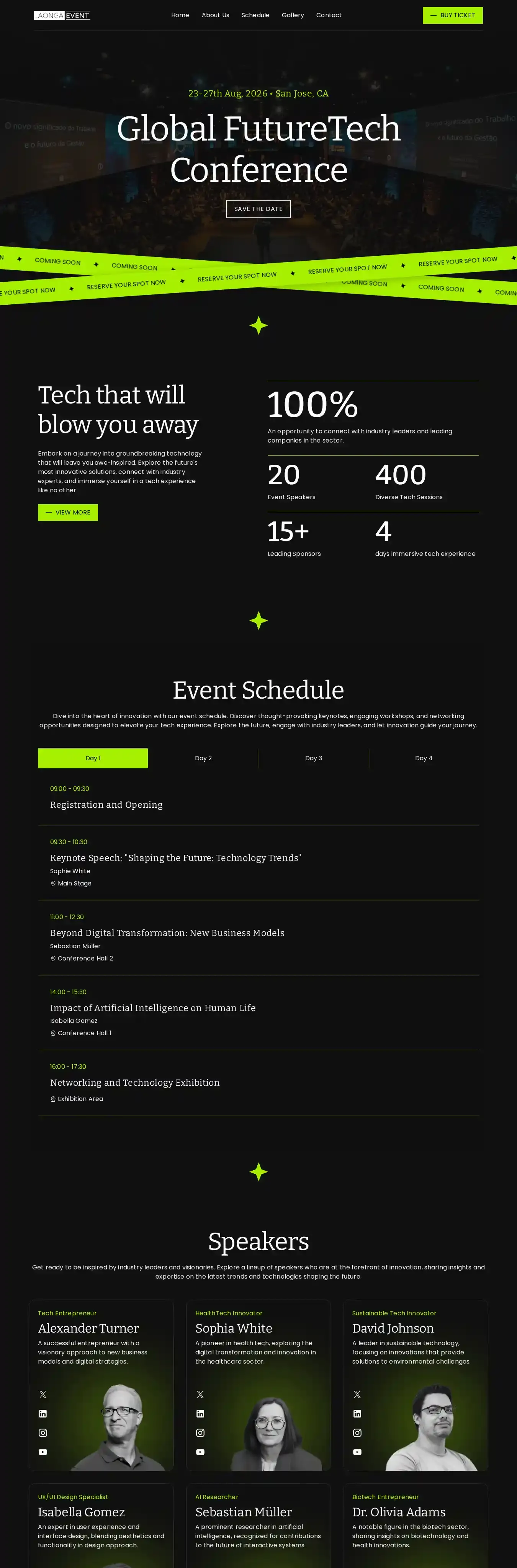 Laonga Event home page on desktop