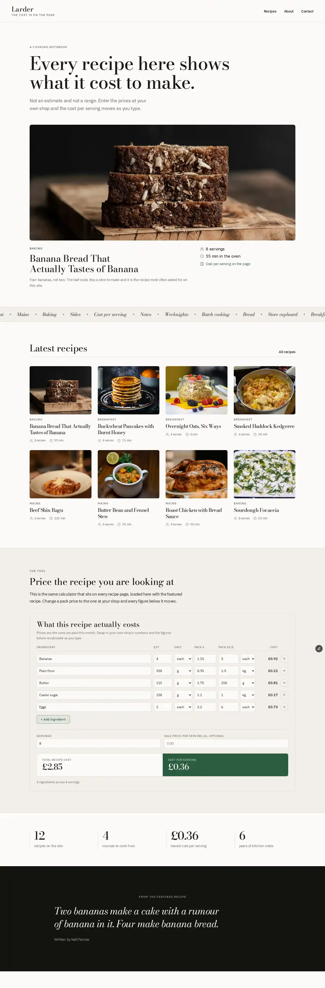 Larder home page on desktop