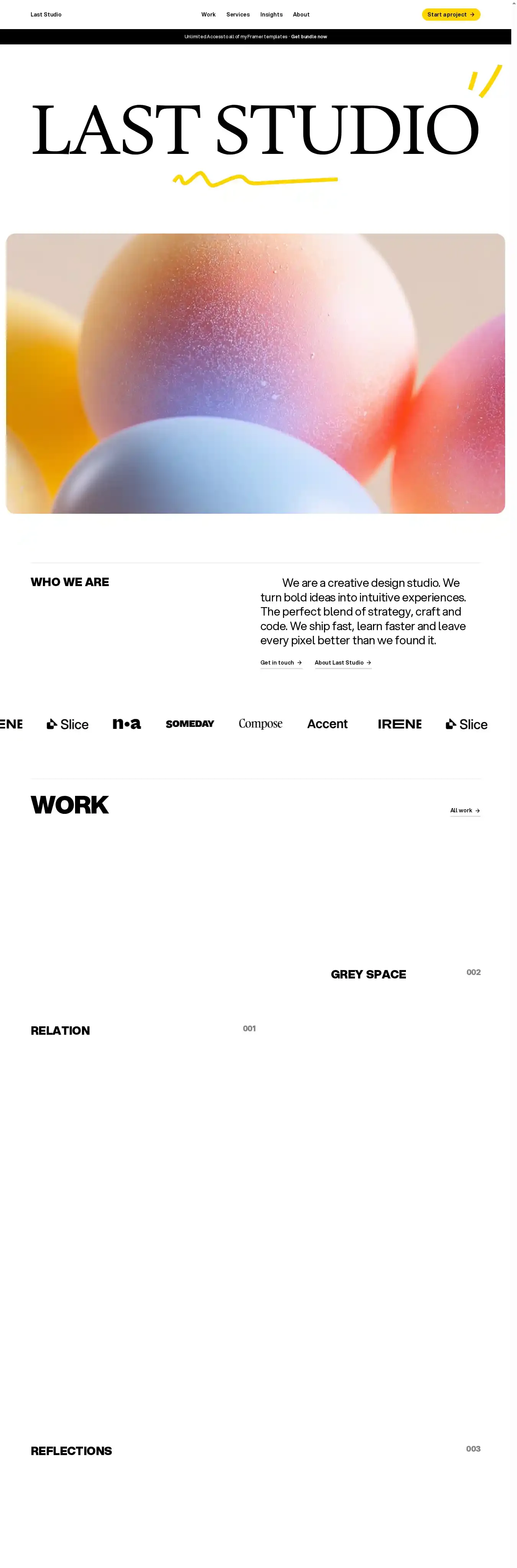 Last Studio home page on desktop