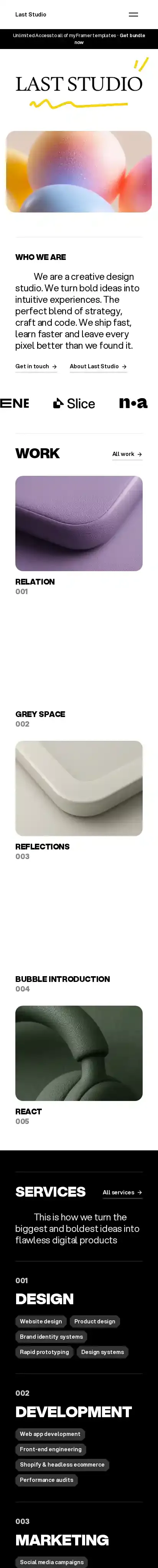 Last Studio home page on mobile